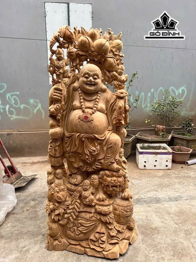 Tượng Phật Di Lặc Ngũ Phúc Gỗ Ngọc Am Cao 180 Ngang 80 Sâu 50 (cm)