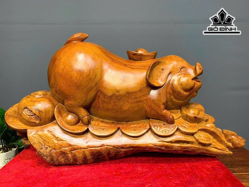 Tượng Heo Gỗ Hương Cao 43 Ngang 83 Sâu 32 (cm)