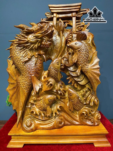 Tượng Ngũ Ngư Hóa Long Gỗ Hương Cao Cả Kỷ 79 Ngang 50 Sâu 25 (cm) - Kỷ Cao 7 (cm)