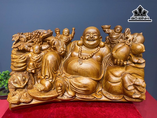 Tượng Phật Di Lặc Tam Phúc Gỗ Ngọc Am Cao 45 Ngang 90 Sâu 30 (cm)