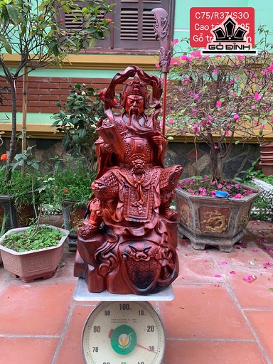 Tượng Quan Công Gỗ Trắc Cao 75 Ngang 37 Sâu 30 (cm) - Cả Đao Cao 95 (cm)