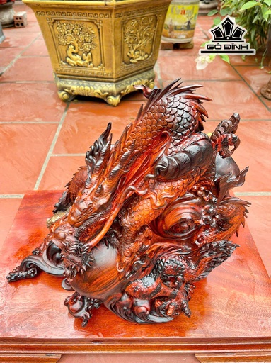 Tượng Nhất Long Gỗ Trắc Cao 42 Ngang 46 Sâu 30 (cm) - Cả Kỷ Cao 50