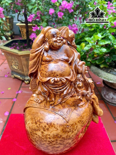 Tượng Phật Di Lặc Gỗ Nu Ngọc Am Cao 38 Ngang 25 Sâu 22 (cm) - Cả Kỷ Cao 46 (cnm)