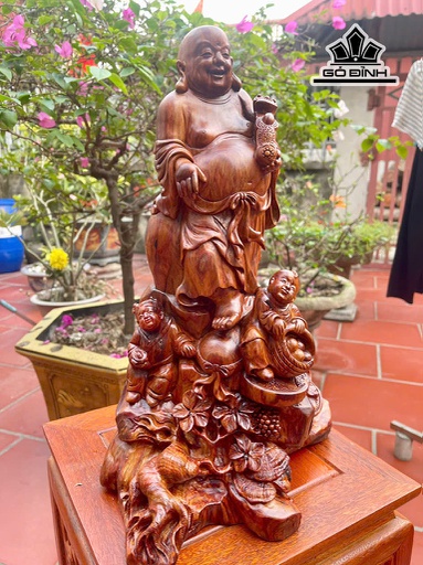 Tượng Phật Di Lặc Nhị Phúc Gỗ Sưa Cao 41 Ngang 27 Sâu 21 (cm)