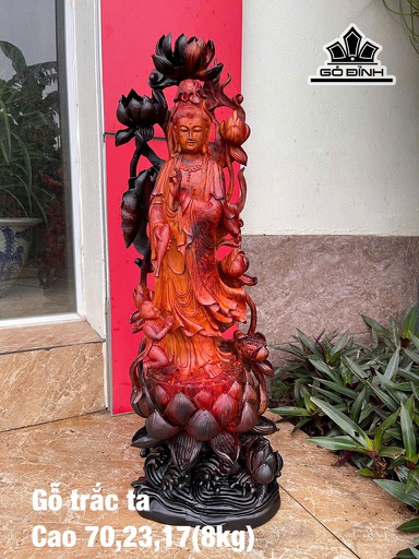Tượng Phật Bà Quan Âm Gỗ Trắc Cao 70 Ngang 23 Sâu 17 (cm)
