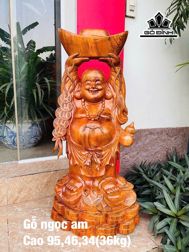 Tượng Phật Di Lặc Bê Thỏi Vàng Gỗ Ngọc Am Cao 95 Ngang 46 Sâu 34 (cm) - 36kg