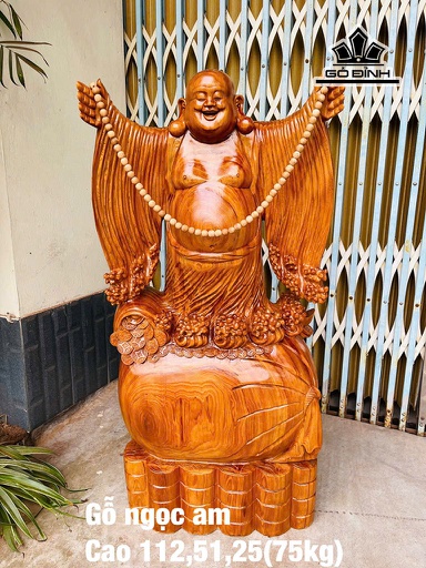 Tượng Phật Di Lặc Nghênh Hỷ Gỗ Ngọc Am Cao 112 Ngang 51 Sâu 25 (cm) - 75kg