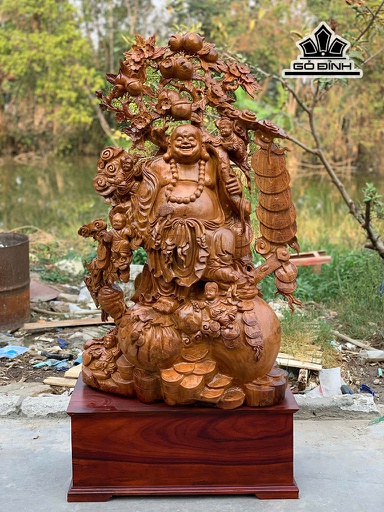 Tượng Phật Di Lặc Ngũ Phúc Gỗ Hương Cao Cả Kỷ 152 Ngang 74 Sâu 40 (cm) - Riêng Tượng Cao 122