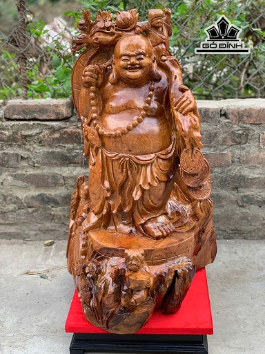 Tượng Phật Di Lặc Tam Phúc Gỗ Hương Cao 70 Ngang 38 Sâu 40 (cm)