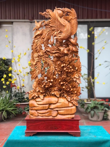 Ngũ Điểu Chầu Hoàng Gỗ Ngọc Am Cao 106 Ngang 40 Sâu 16 (cm)
