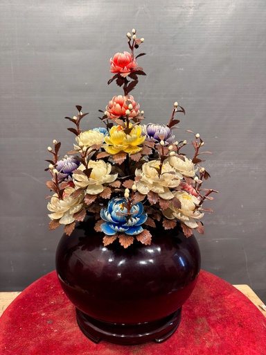 Hoa Hồng Cổ Ngũ Sắc Gỗ Sưa Cao 60 Ngang 35 Sâu 35 (cm) - Bình Đường Kính 30 (cm)