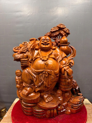 Tượng Phật Di Lặc Nhị Phúc Gỗ Huyết Long Cao 66 Ngang 48 Sâu 22 (cm) - 18kg