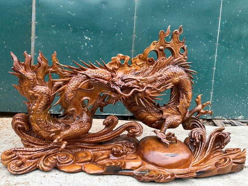 Tượng Nhất Long Gỗ Ngọc Am Cao 58 Ngang 90 Sâu 28 (cm)