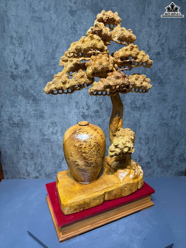 Cây Tùng Tài Lộc Gỗ Nu Ngọc Am Cao 90 Ngang 47 Sâu 25 (cm) - Đường Kính Bình 20 Cao 29 (cm)