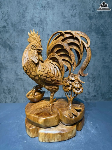 Tượng Gà Trống Phong Thủy Gỗ Ngọc Am Cao 45 Ngang 30 Sâu 20 (cm)