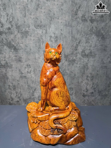 Tượng Mèo Gỗ Cẩm Cao 52 Ngang 35 Sâu 19 (cm)