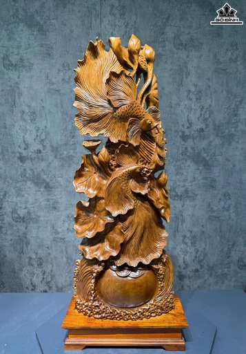 Tượng Song Ngư Gỗ Ngọc Am Cao 104 Ngang 37 Sâu 13 (cm)