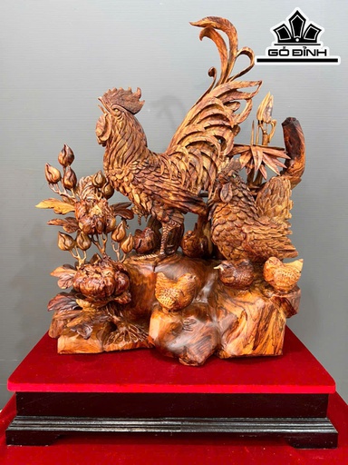 Tượng Gia Đình Gà Gỗ Sưa Cao 86 Ngang 60 Sâu 35 (cm)