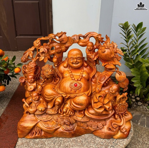 Tượng Phật Di Lặc Ngũ Phúc Gỗ Hương Cao 50 Ngang 59 Sâu 26 (cm)