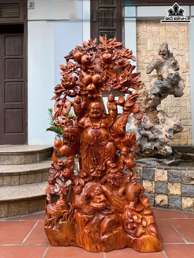 Tượng Phật Di Lặc Ngũ Phúc Thuần Nghê Gỗ Hương Cao 130 Ngang 68 Sâu 36 (cm)