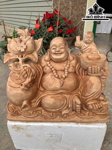 Tượng Phật Di Lặc Nhất Phúc Gỗ Ngọc Am Cao 33 Ngang 42 Sâu 21 (cm)