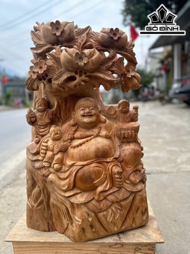 Tượng Phật Di Lặc Tam Phúc Vác Đào Gỗ Ngọc Am Cao 79 Ngang 42 Sâu 29 (cm)
