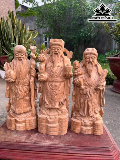 Tượng Phúc Lộc Thọ (Tam Đa) Gỗ Ngọc Am Cao 40 Ngang 14 Sâu 12 (cm)