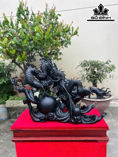 Tượng Nhất Long Gỗ Mun Sừng Cao Cả Kỷ 63 - Riêng Tượng Cao 52 Ngang 76 Sâu 30 (cm)