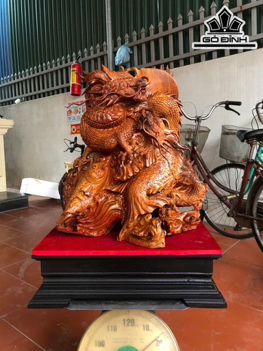 Tượng Cá Chép Hóa Rồng Gỗ Cẩm Cao 65 Ngang 47 Sâu 23 (cm)