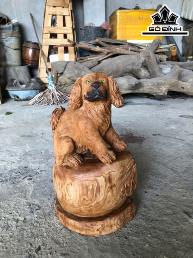 Tượng Chó Gỗ Ngọc Am Cao 36 Ngang 23 Sâu 16 (cm)
