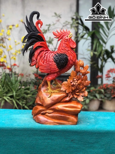 Tượng Gà Trống Gỗ Hương Cao 63 Ngang 40 Sâu 25 (cm)