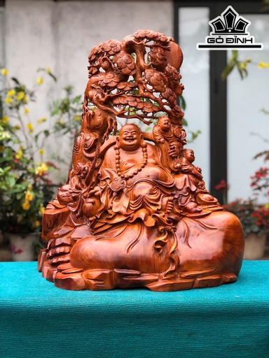 Tượng Phật Di Lặc Nhị Phúc Gỗ Hương Cao 66 Ngang 60 Sâu 31 (cm)