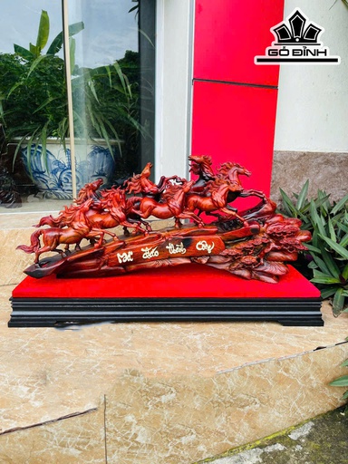 Tượng Bát Mã Gỗ Trắc Cao 31 Ngang 68 Sâu 15 (cm) - Cao Cả Kỷ 39 (cm) - 11kg