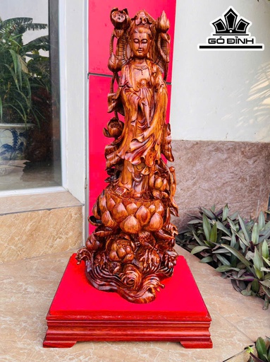 Tượng Phật Quan Thế Âm Bồ Tát Gỗ Sưa Cao 62 Ngang 25 Sâu 18 (cm) - Cao Cả Kỷ 70 (cm) - 6kg