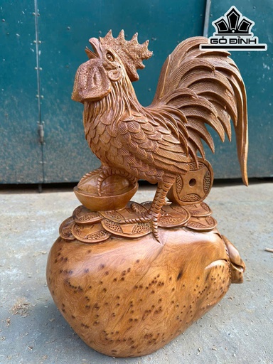 Tượng Gà Trống Gỗ Nu Ngọc Am Cao 46 Ngang 35 Sâu 18 (cm)