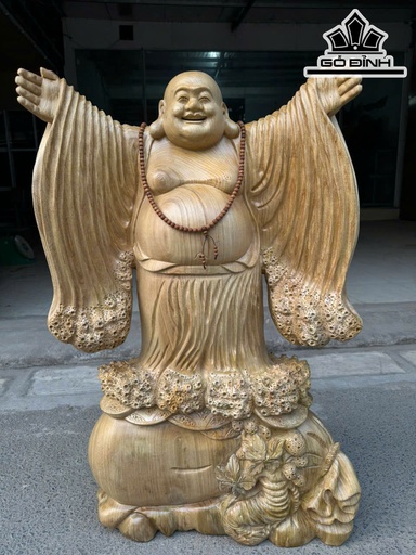 Tượng Phật Di Lặc Nghênh Hỷ Gỗ Cẩm Vàng Cao 96 Ngang 56 Sâu 22 (cm)