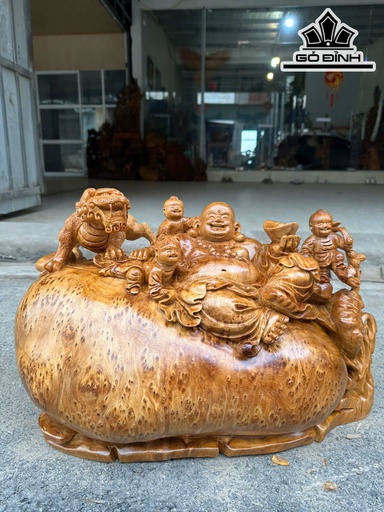 Tượng Phật Di Lặc Nhị Phúc Gỗ Nu Ngọc Am Cao 36 Ngang 58 Sâu 30 (cm)