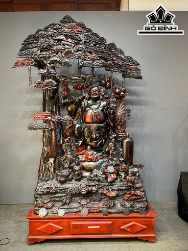 Tượng Phật Di Lặc Ngũ Phúc Gỗ Trắc Cao Cả Kỷ 246 Ngang 145 Sâu 62 (cm) - Kỷ Cao 30 cm)