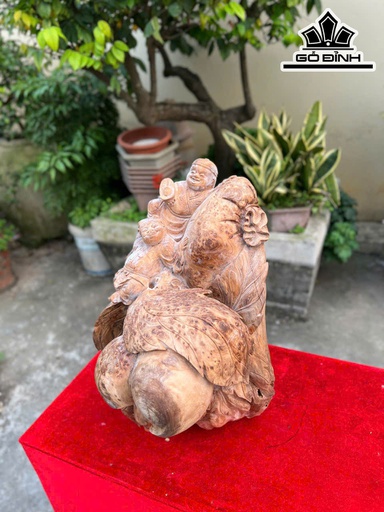 Tượng Nhị Phúc Vờn Đào Gỗ Ngọc Am Cao 43 Ngang 25 Sâu 30 (cm)