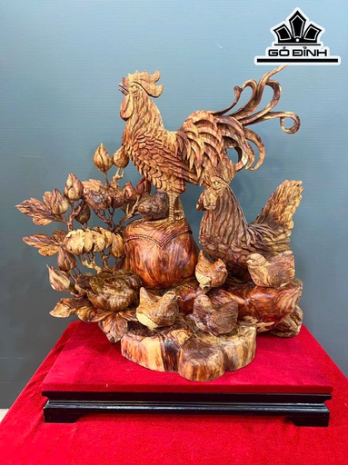 Tượng Gia Đình Gà Gỗ Sưa Cao 67 Ngang 62 Sâu 40 (cm)