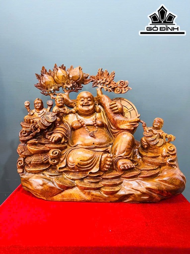 Tượng Phật Di Lặc Tam Phúc Gỗ Hương Cao 54 Ngang 66 Sâu 43 (cm)