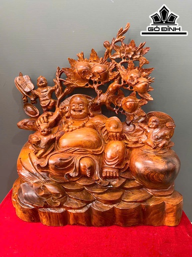 Tượng Phật Di Lặc Tam Phúc Gỗ Hương Cao 67 Ngang 69 Sâu 35 (cm)