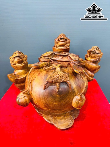 Tượng Tam Cóc Ngậm Tiền Gỗ Hương Cao 41 Ngang 62 Sâu 42 (cm)