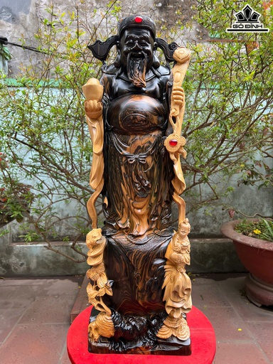 Tượng Thần Tài Gỗ Mun Hoa Cao 82 Ngang 26 Sâu 15 (cm)