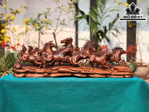 Tượng Bát Mã Gỗ Mun Hoa Cao 26 Ngang 75 Sâu 17 (cm)