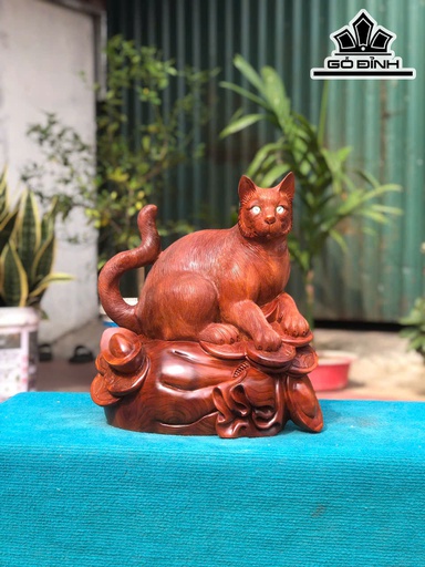 Tượng Mèo Gỗ Hương Cao 40 Ngang 36 Sâu 28 (cm)