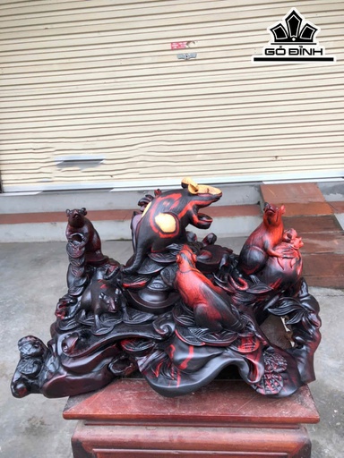 Tượng Gia Đình Chuột Gỗ Trắc Cao 30 Ngang 50 Sâu 34 (cm)