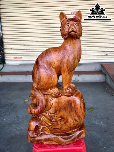 Tượng Mèo Gỗ Hương Cao 57 Ngang 29 Sâu 19 (cm)