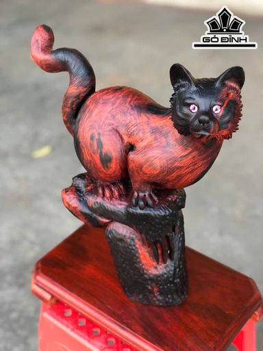 Tượng Mèo Gỗ Trắc Cao 34 Ngang 31 Sâu 11 (cm) - Cao Cả Kỷ 38 (cm)