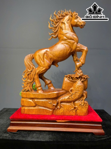 Tượng Ngựa Phong Thủy (Nhất Mã Thong Dong) Gỗ Ngọc Am Cao 90 Ngang 60 Sâu 17 (cm)